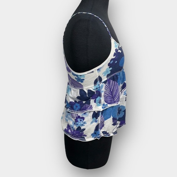 Aeropostale Women's Blue Purple Floral Ruffle Cami Top Small Spaghetti Strap - Picture 4 of 8